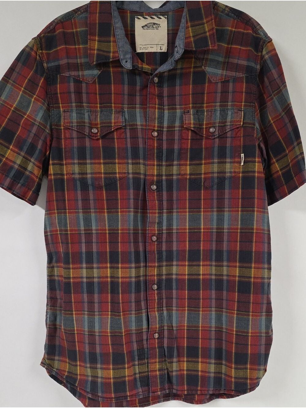 Vans Off the Wall Men's Plaid Short Sleeve Western Snap Closure Shirt - Sz Large